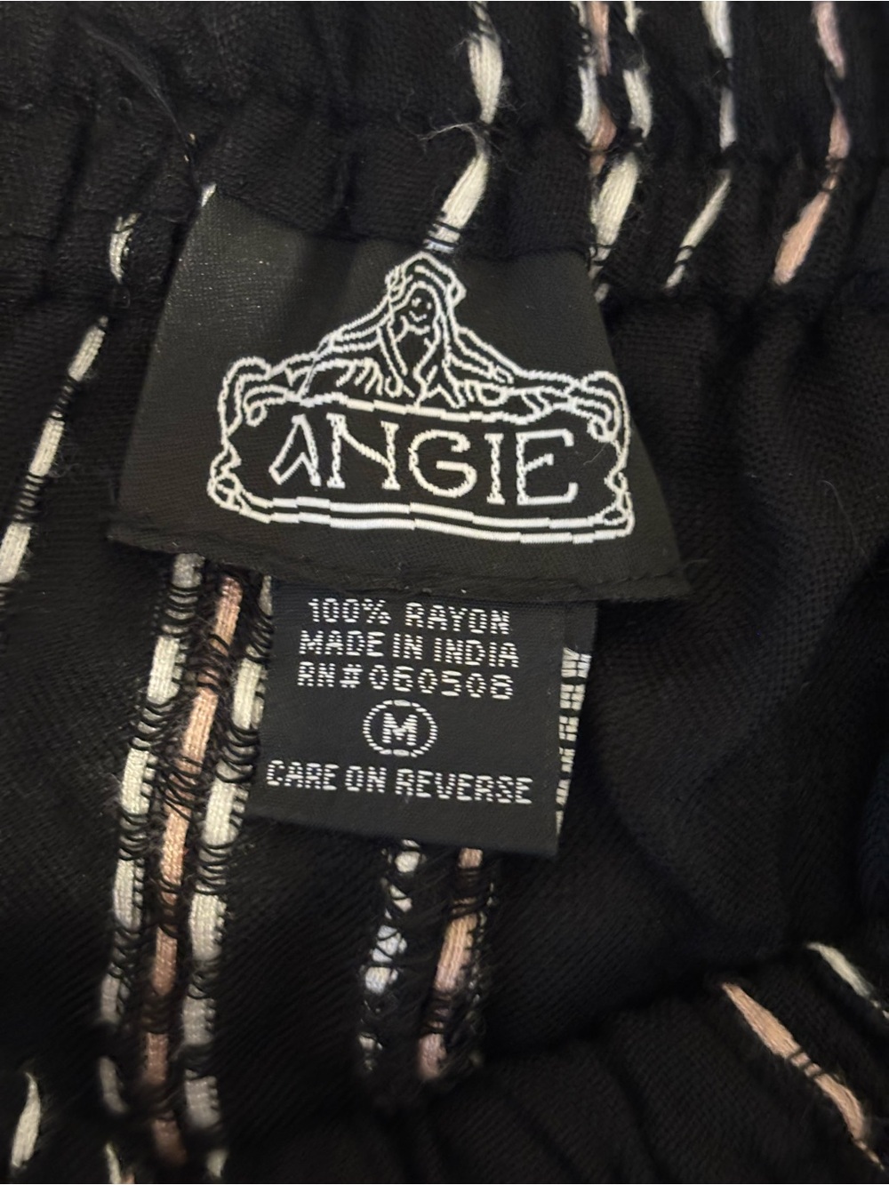 Angie Black Striped Rayon Cargo Jogger Pants Boho Size M - Picture 2 of 9